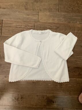 Girls' White Lace-Trim Cardigan Sweater